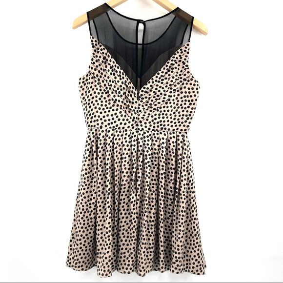 BCBGeneration Dress Chai Combo Polka Dot Dots Mesh Mini Black & Creme Size 6 - Picture 3 of 15